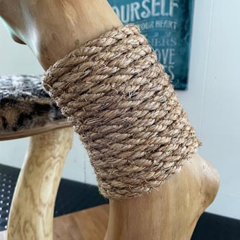Natural Manilla rope scratching post on a compact real wood small cat tree - Detail view