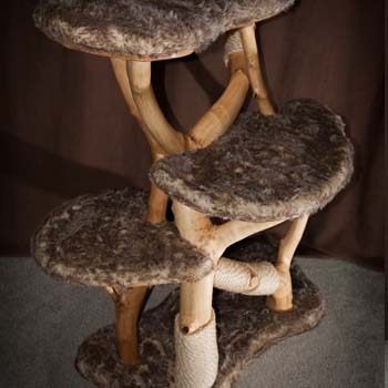 Wooden cat tree with large fur covered plinths - Photo submitted by owner