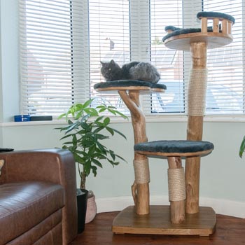 Luxury bespoke cat tree, four foot high with cat bed