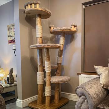 Luxury 6ft bespoke real wood cat tree with two cat beds