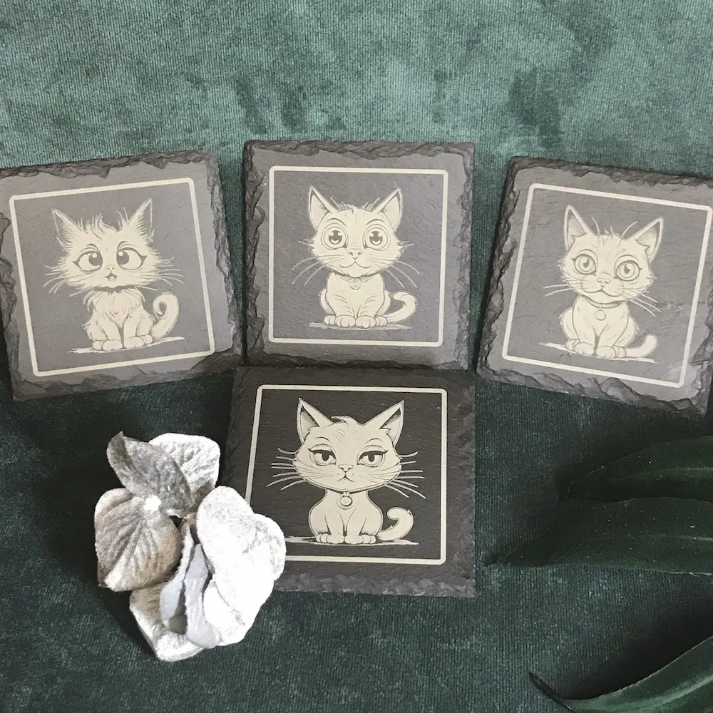Wide Eyed Cats - Square Slate Coasters