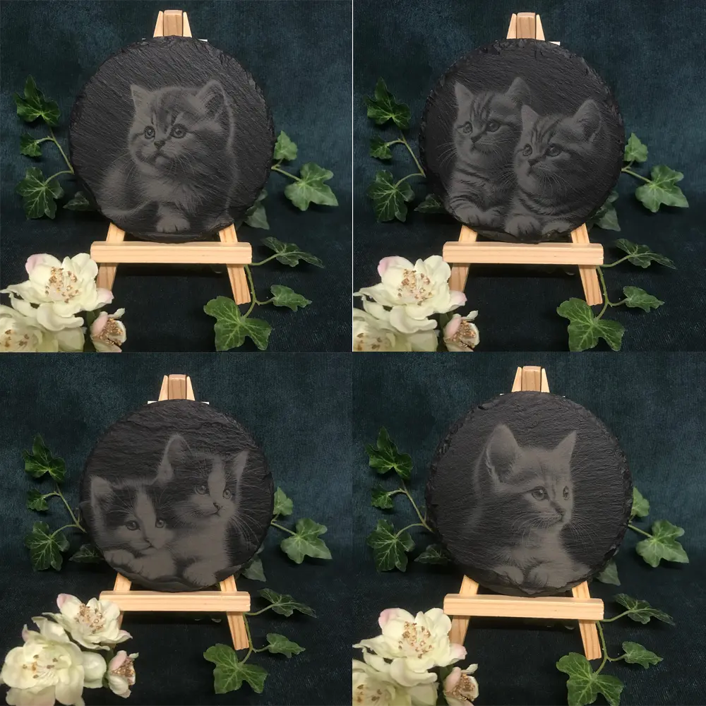 Kittens/Cat - Round Slate Coasters