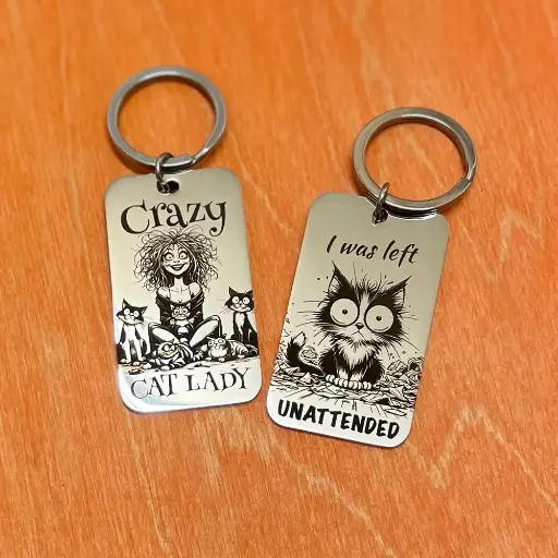 Quirky Fun Cat Themed Metal Keyrings